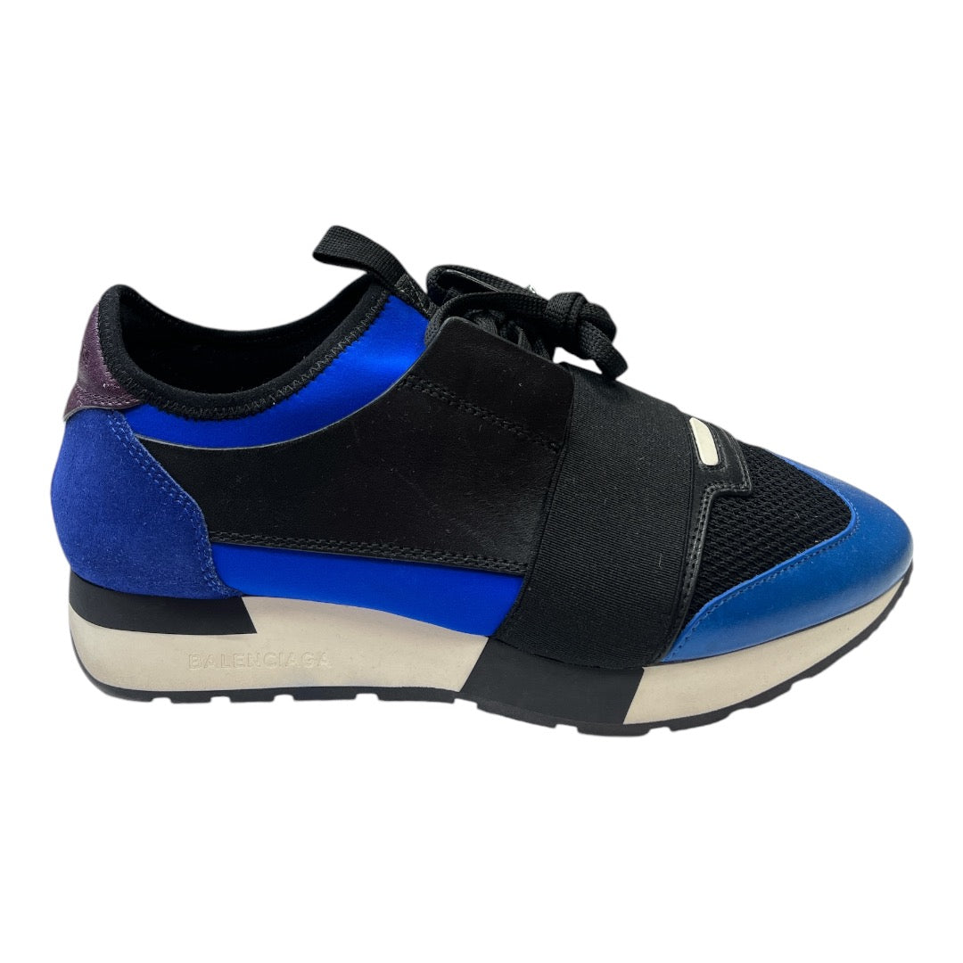 BALENCIAGA blue & multi Race runner sneaker - Moda Consignment