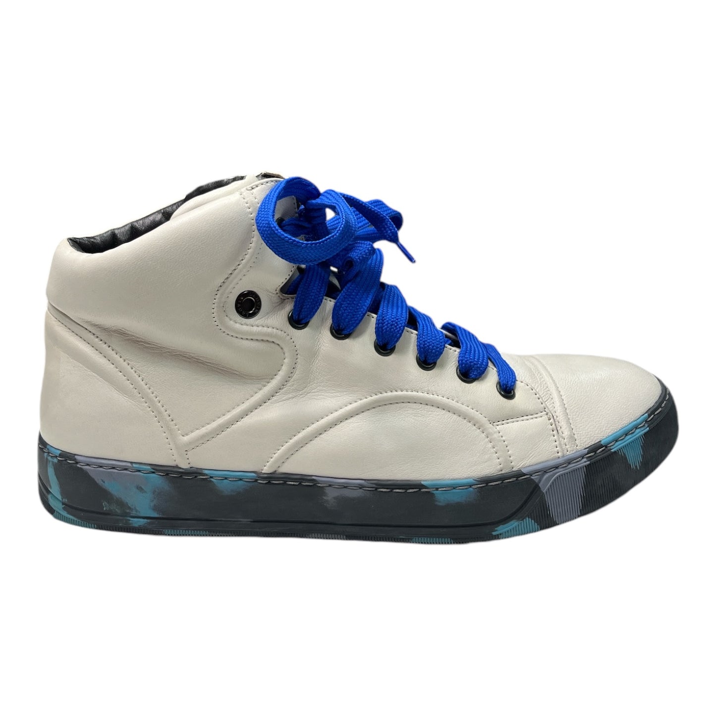 LANVIN White Leather Camo High Top Sneaker - Moda Consignment
