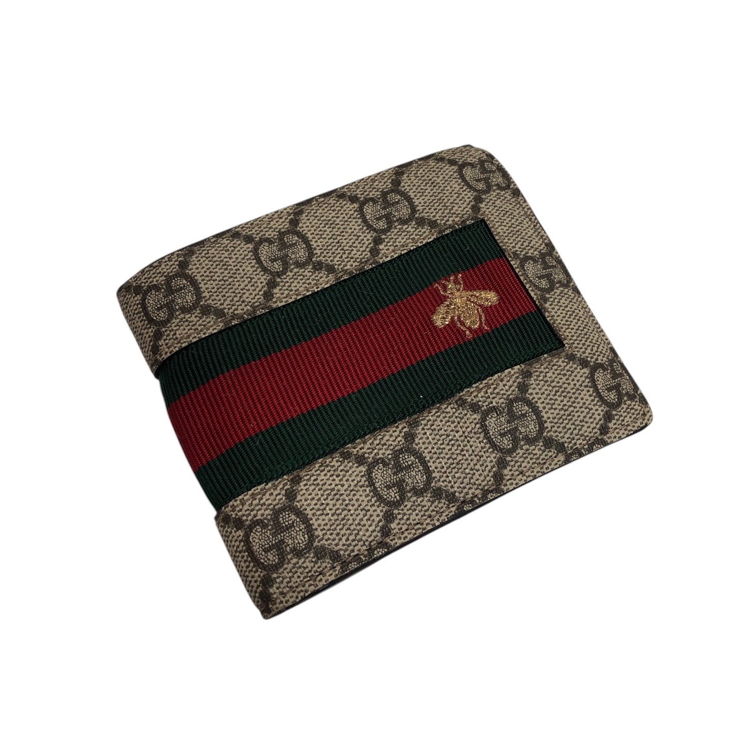GUCCI Beige GG Supreme Canvas Signature Web Bifold Wallet - Moda Consignment