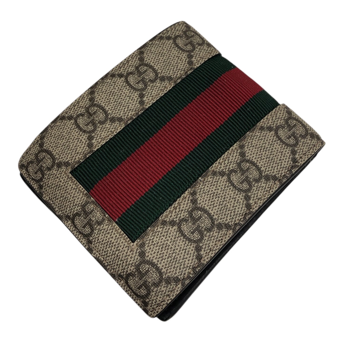 GUCCI Beige GG Supreme Canvas Signature Web Bifold Wallet - Moda Consignment