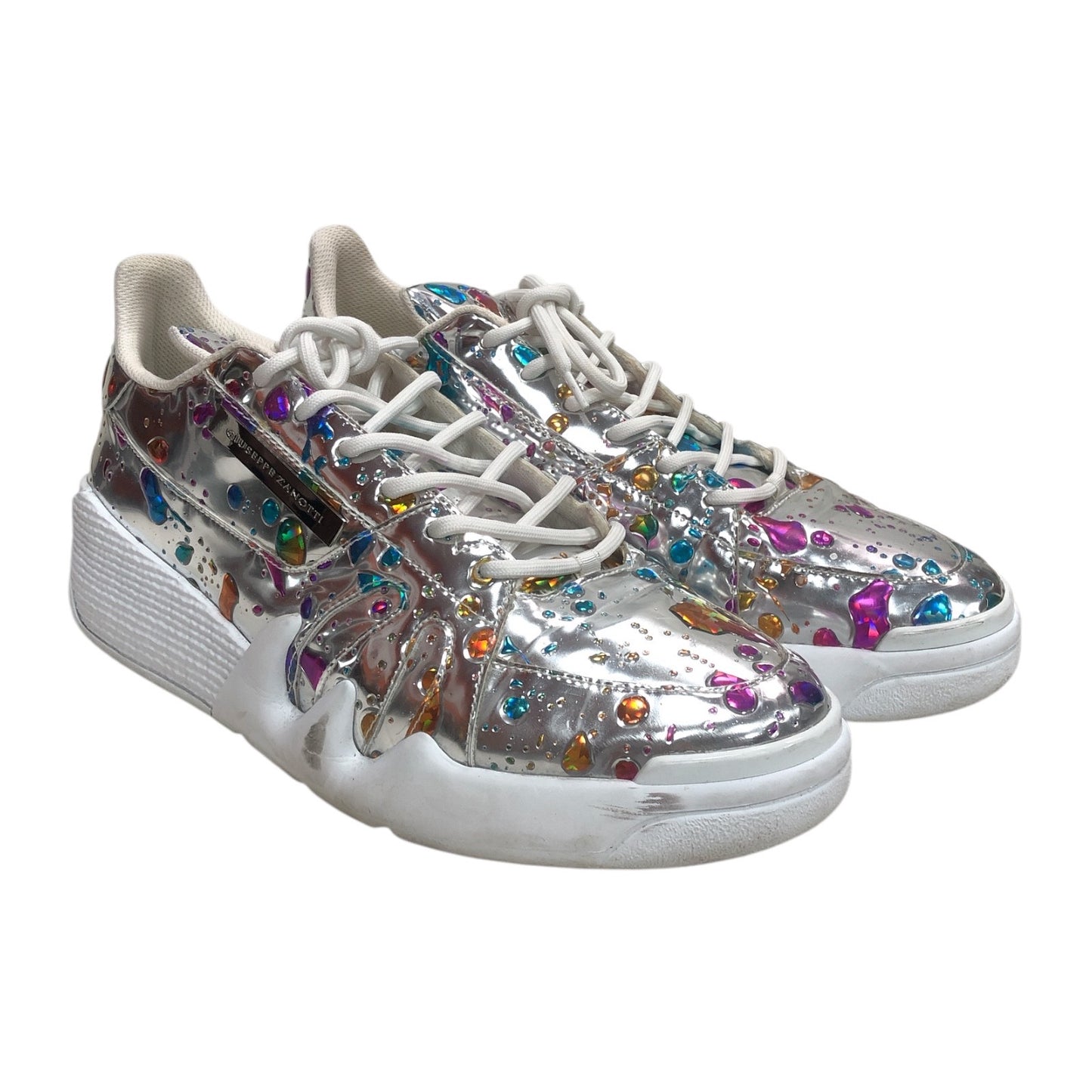 GIUSEPPE ZANOTTI Silver Sneaker With Colored Splatters - Moda Consignment
