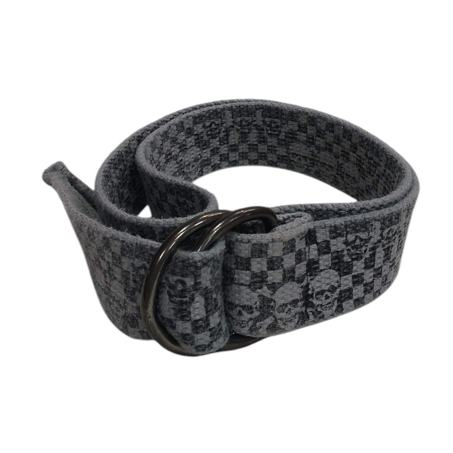 Grey Checkered Belt With Skulls Design - Moda Consignment