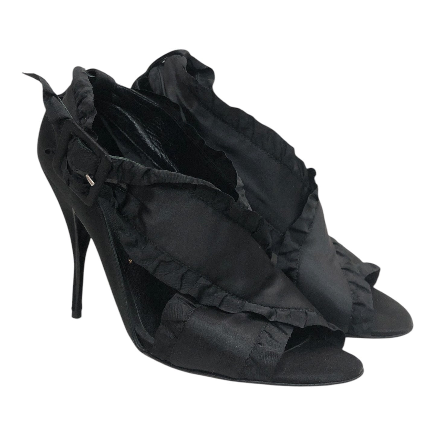 BRUNO FRISSONI Black Satin Ruffle Pumps - Moda Consignment