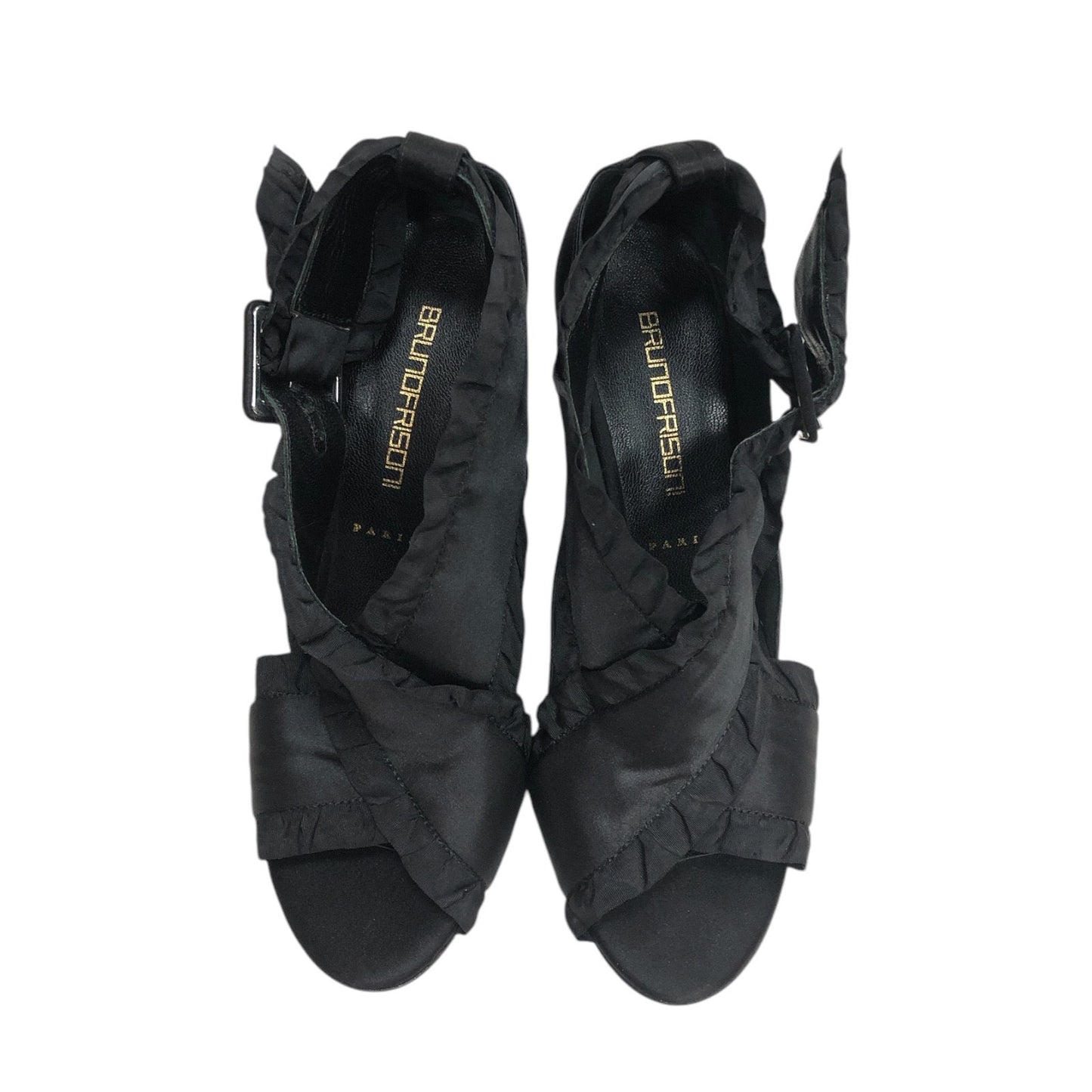 BRUNO FRISSONI Black Satin Ruffle Pumps - Moda Consignment