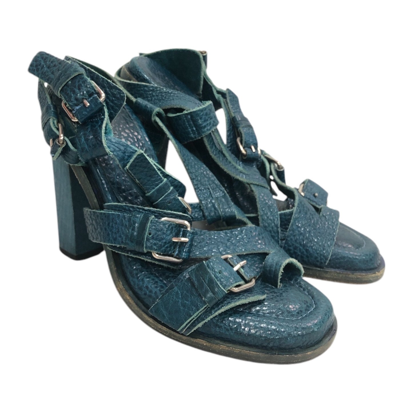 BALENCIAGA Leather Turquoise Sandal Heels - Moda Consignment