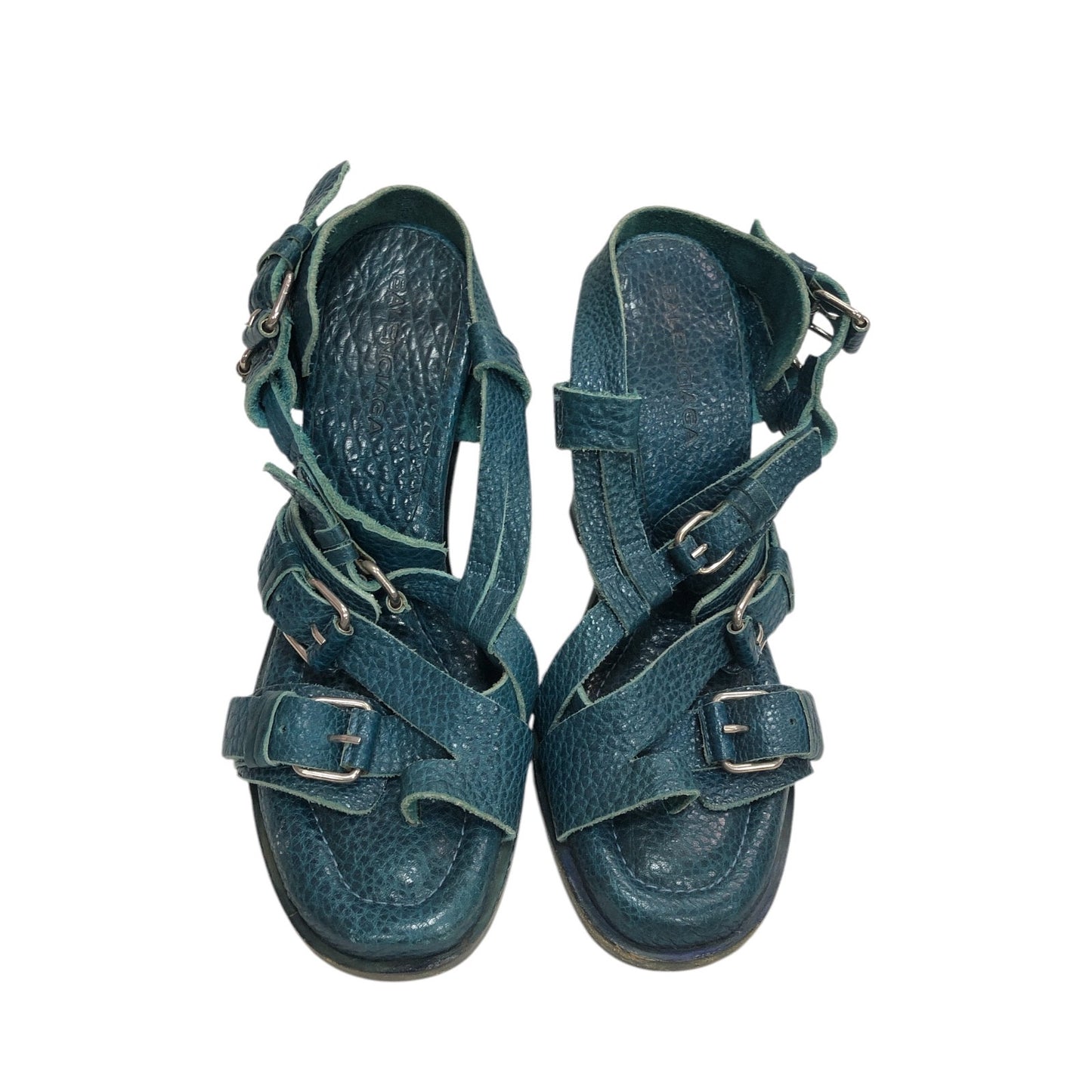 BALENCIAGA Leather Turquoise Sandal Heels - Moda Consignment