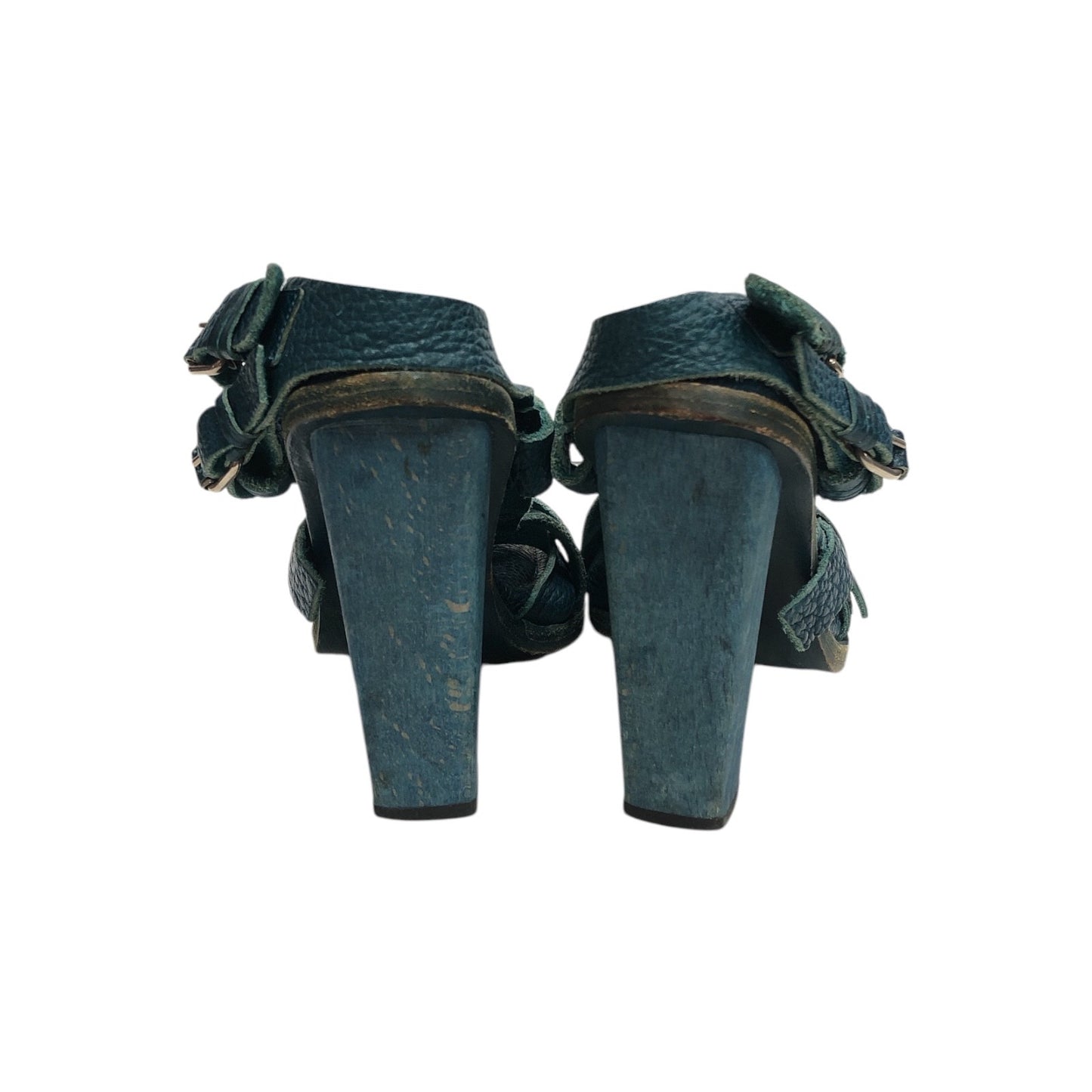 BALENCIAGA Leather Turquoise Sandal Heels - Moda Consignment