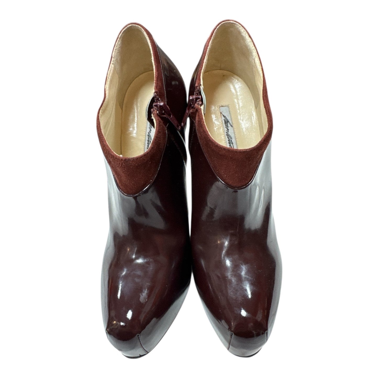 BRIAN ATWOOD Burgundy Patent Leather Heels boot - Moda Consignment