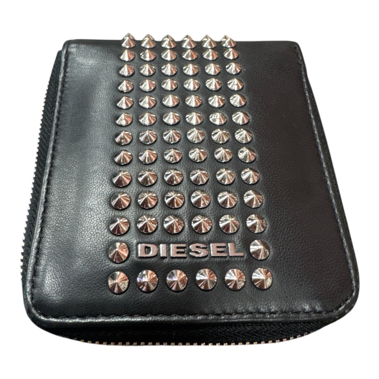 DIESEL BLACK LEATHER STUDDED ZIP WALLET - Moda Consignment