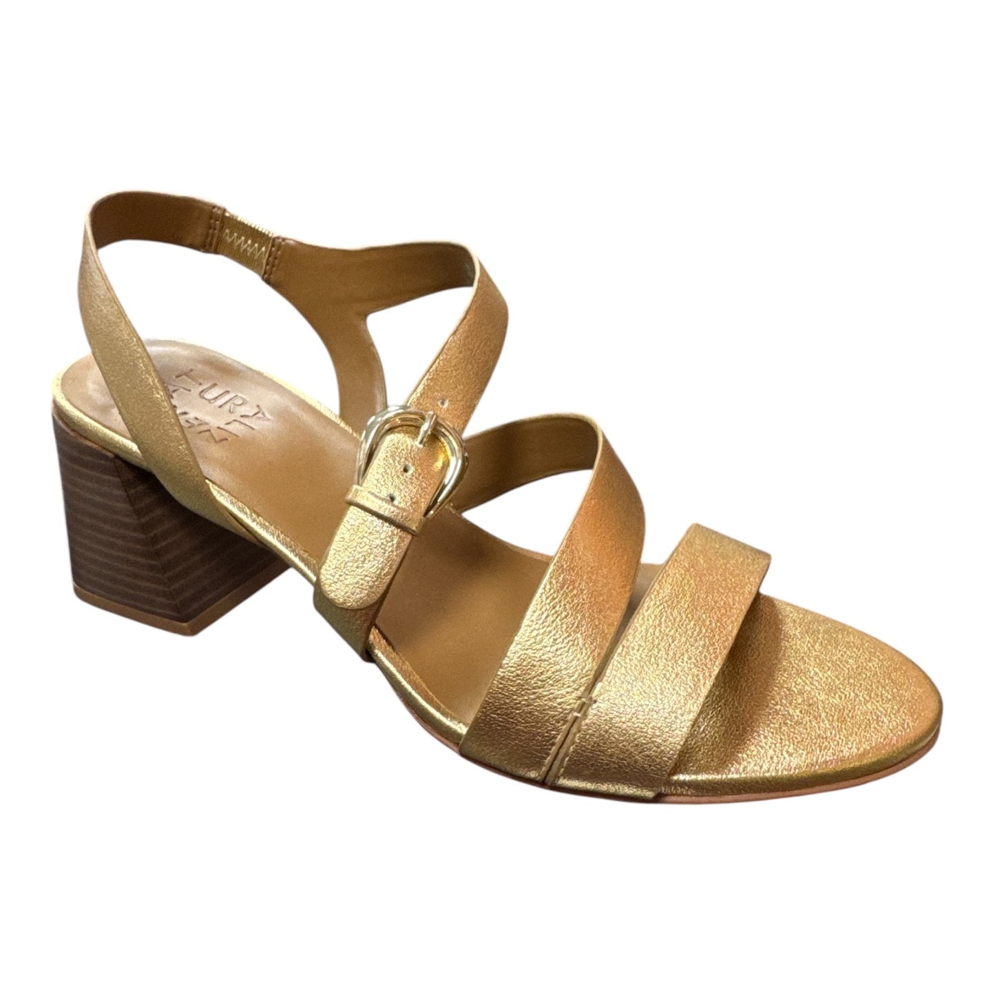 NATURALIZER METALLIC GOLD LEATHER STRAPPY BLOCK HEEL SANDALS - Moda Consignment