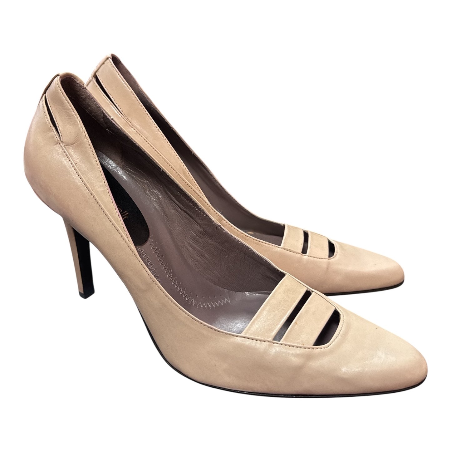 PAOLO CORELLI NUDE LEATHER OPEN TOE CUTOUT PUMPS - Moda Consignment