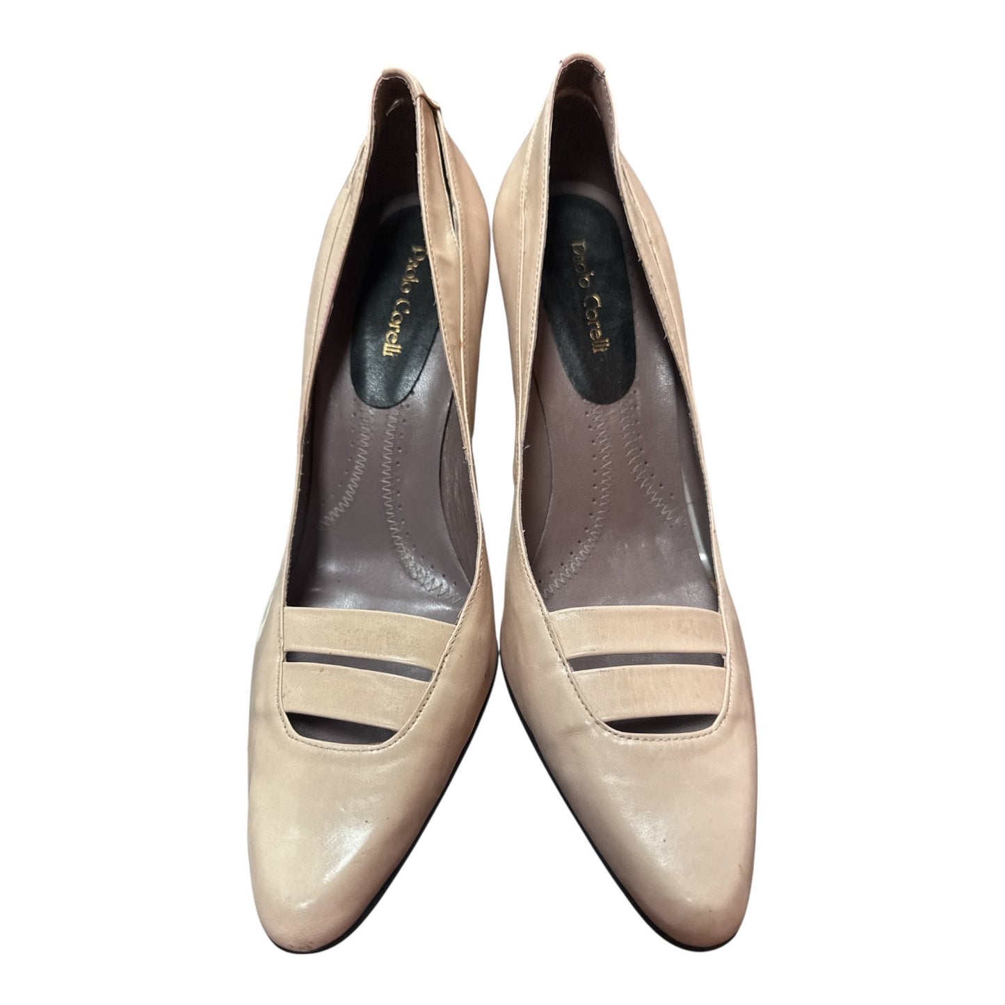 PAOLO CORELLI NUDE LEATHER OPEN TOE CUTOUT PUMPS - Moda Consignment