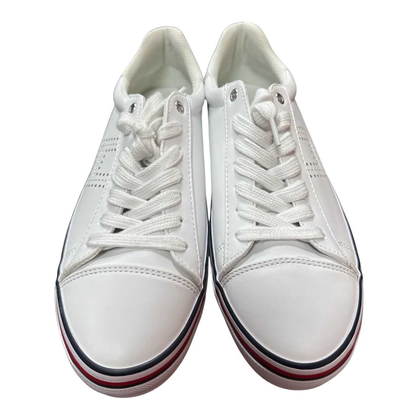 TOMMY HILFIGER WHITE LEATHER LOW TOP SNEAKERS WITH LOGO DETAIL - Moda Consignment