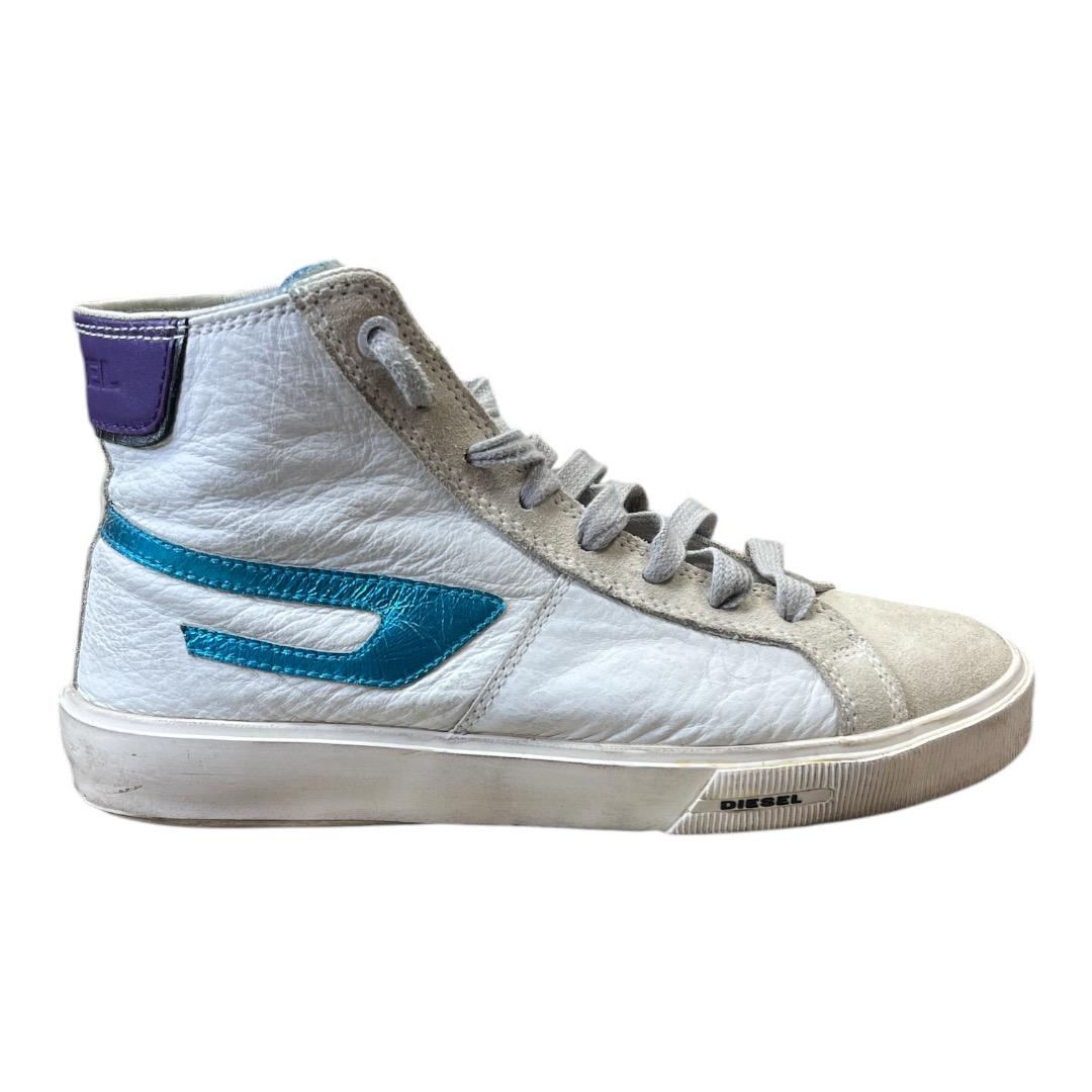 DIESEL blue logo distressed high-top sneakers - Moda Consignment