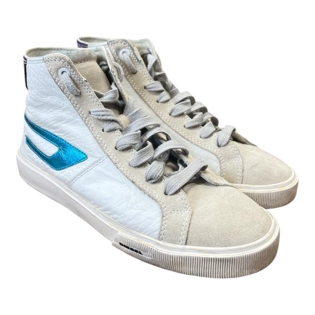 DIESEL blue logo distressed high-top sneakers - Moda Consignment