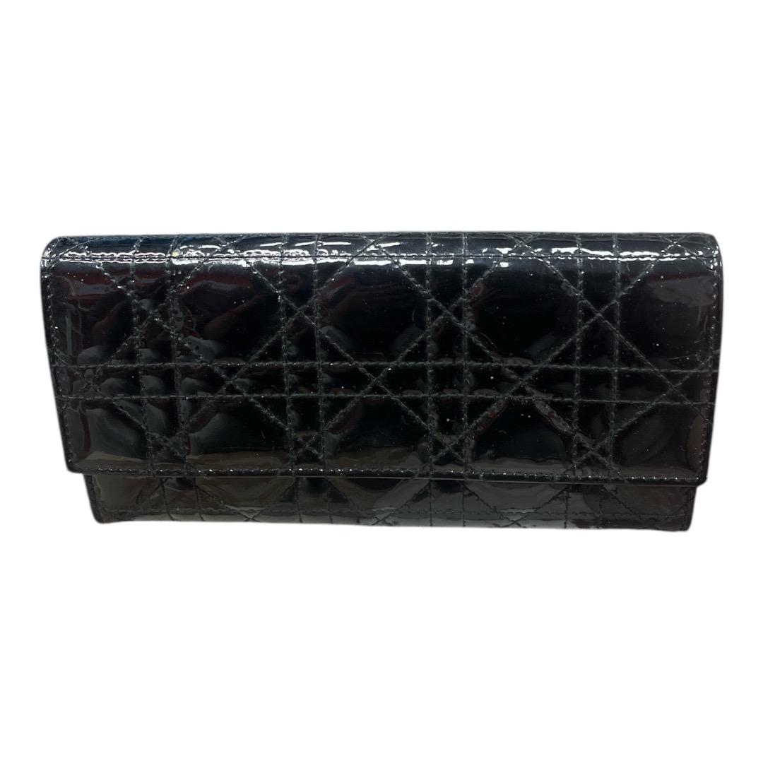 CHRISTIAN DIOR Black Iridescent Cannage Patent and Leather Lady Dior Flap Wallet - Moda Consignment