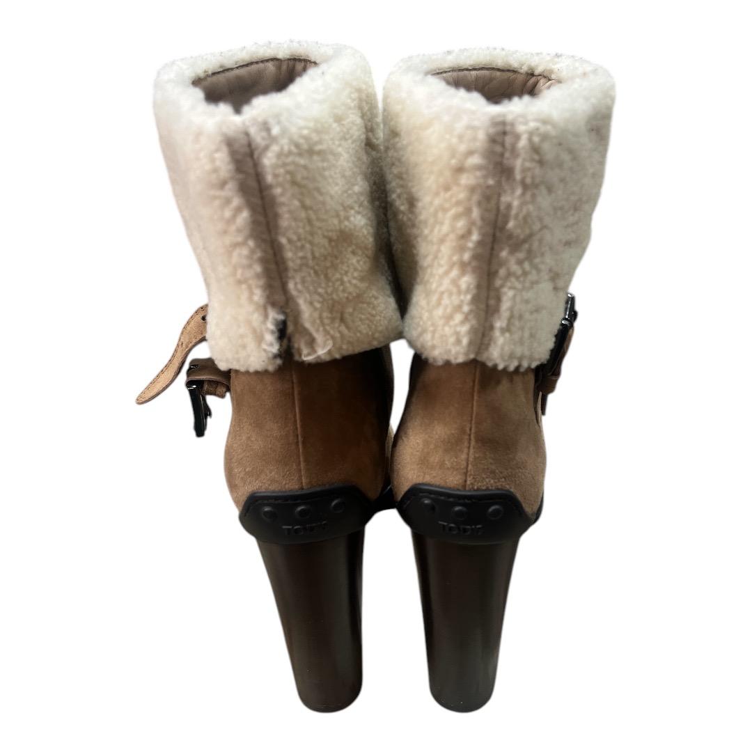 TOD'S Brown Suede Heeled Booties w/ Shearling Trim Sz - Moda Consignment