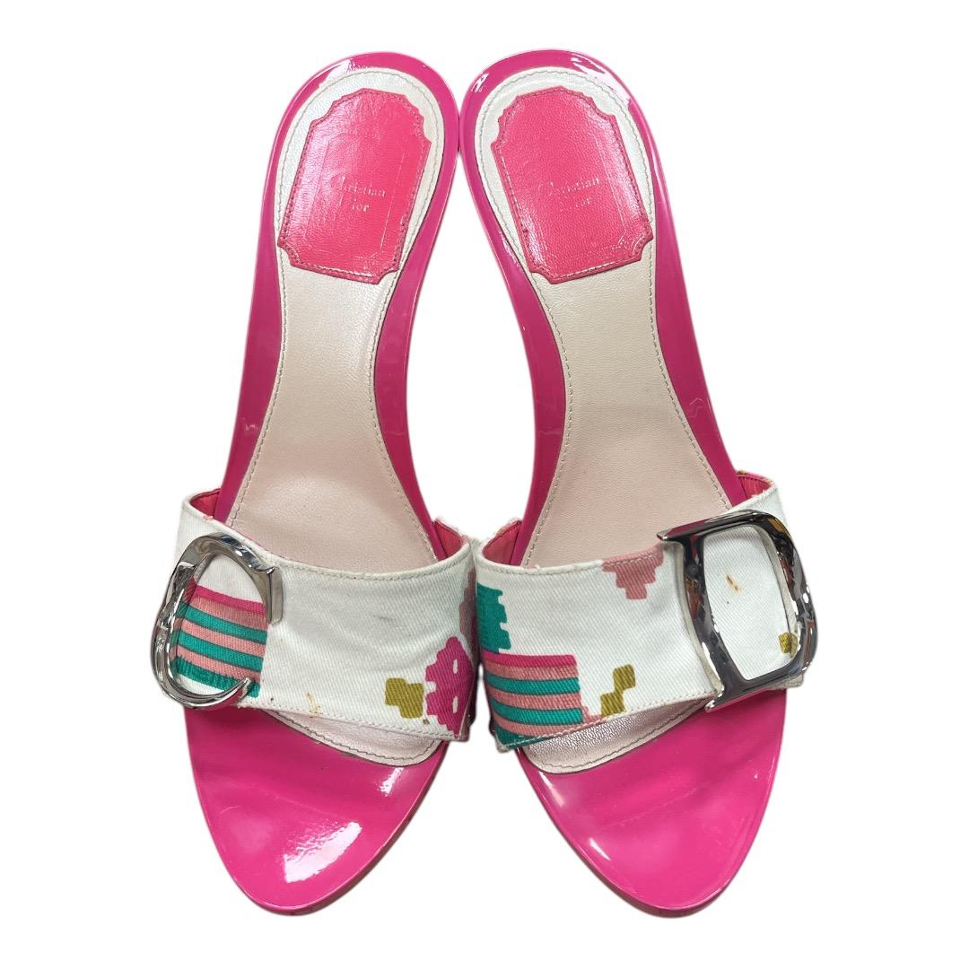 CHRISTIAN DIOR pink logo slip on sandal heels - Moda Consignment
