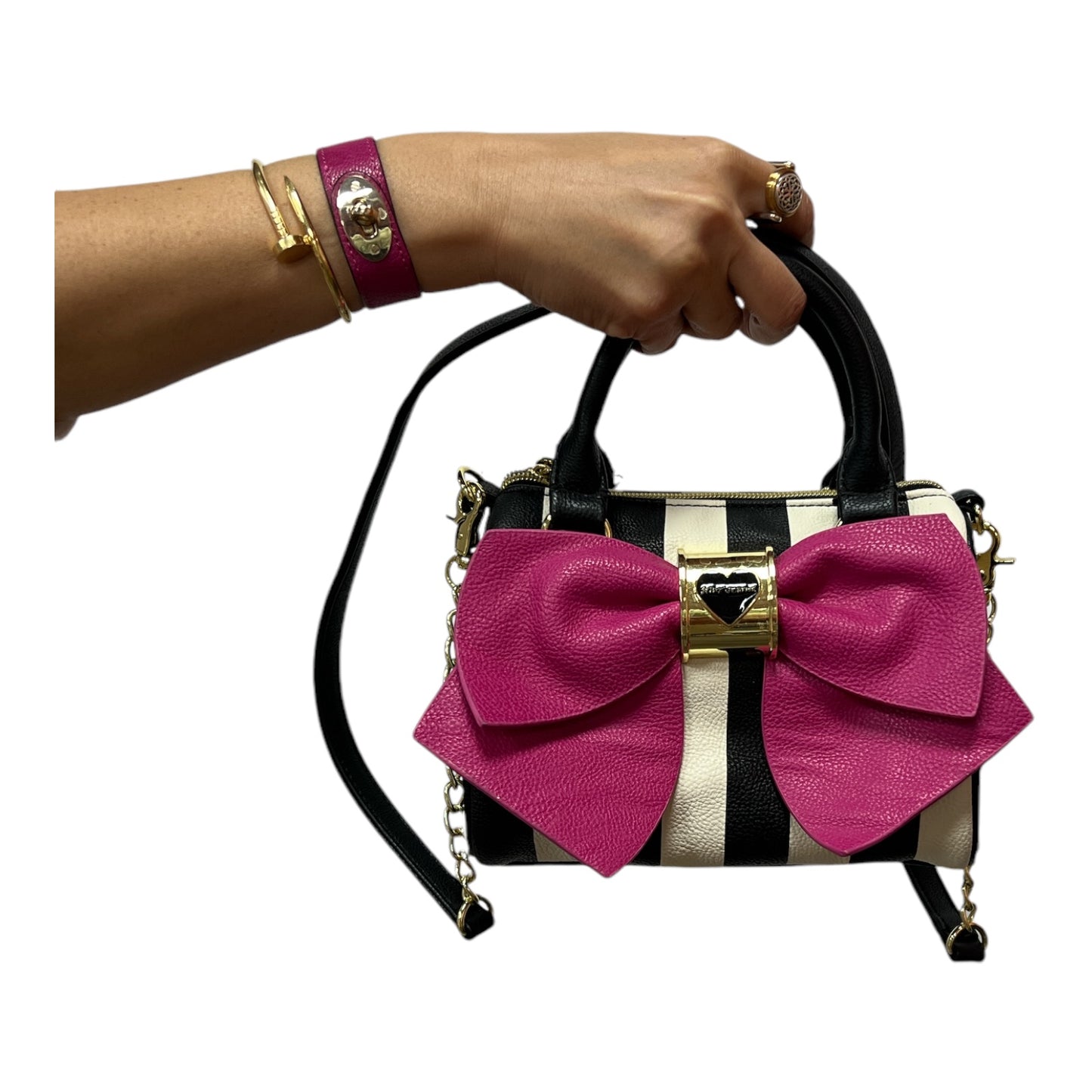BETSY JOHNSON Pink Bow Handbag with detachable crossbody strap - Moda Consignment