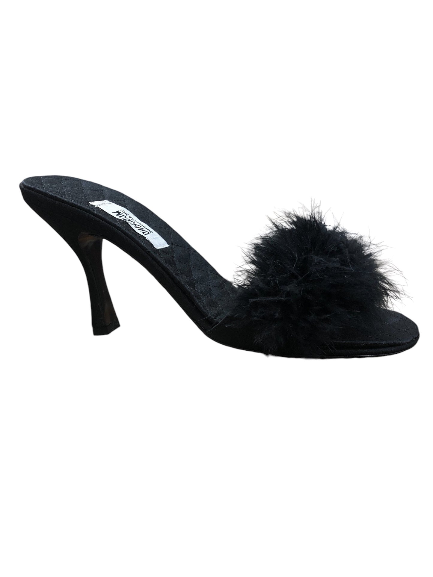 MOSCHINO black feather sandals heels - Moda Consignment