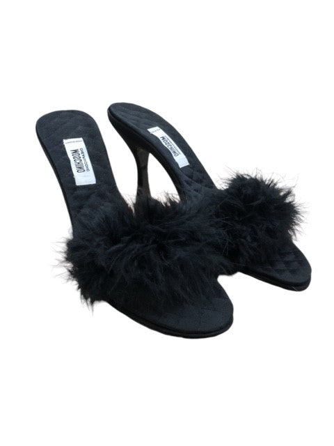MOSCHINO black feather sandals heels - Moda Consignment