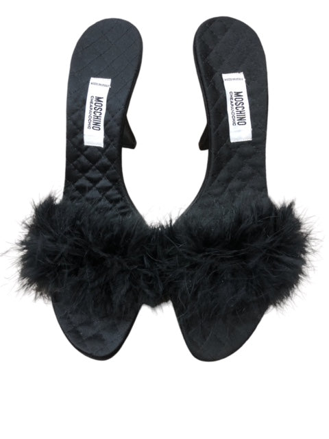 MOSCHINO black feather sandals heels - Moda Consignment