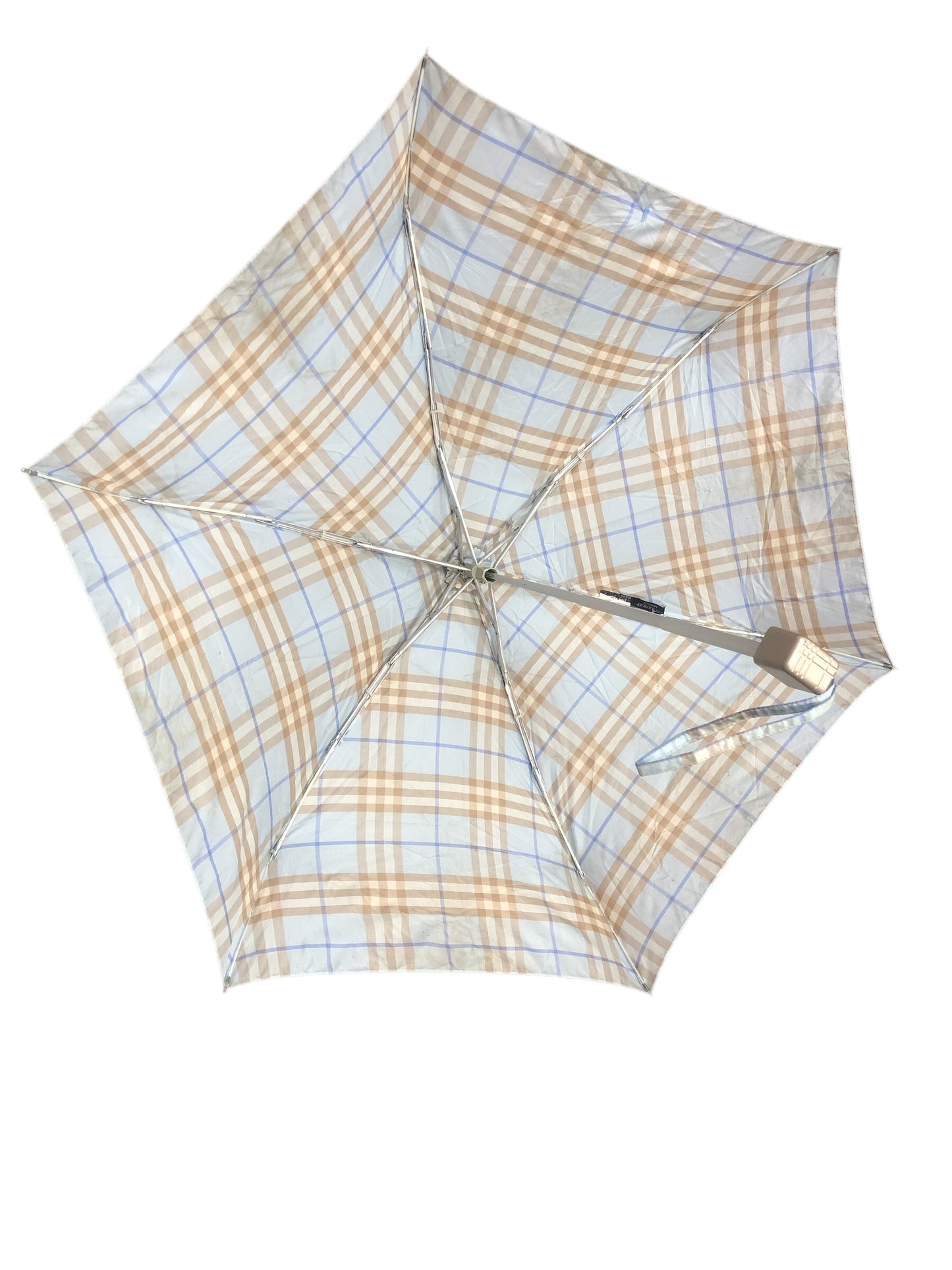 BURBERRY Blue & Beige Checkered Pattern Umbrella - Moda Consignment