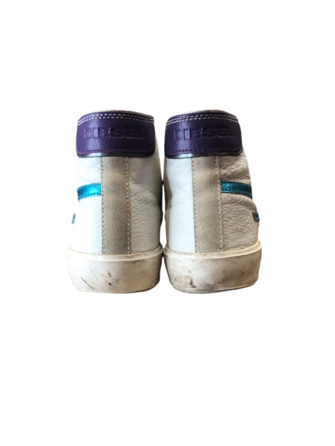 DIESEL blue logo distressed high-top sneakers - Moda Consignment