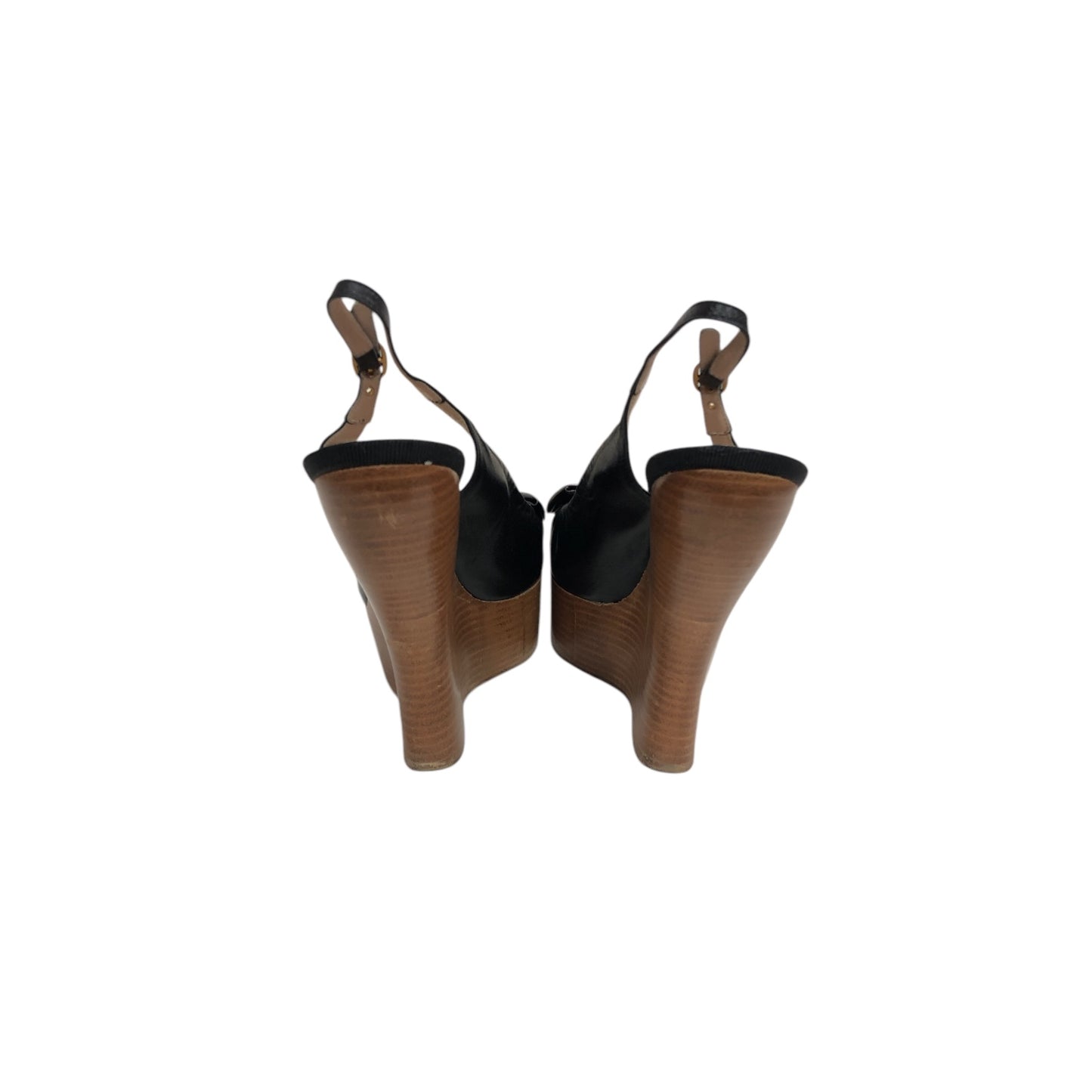 NINA RICCI Black Wedge Heels With Ribbon - Moda Consignment