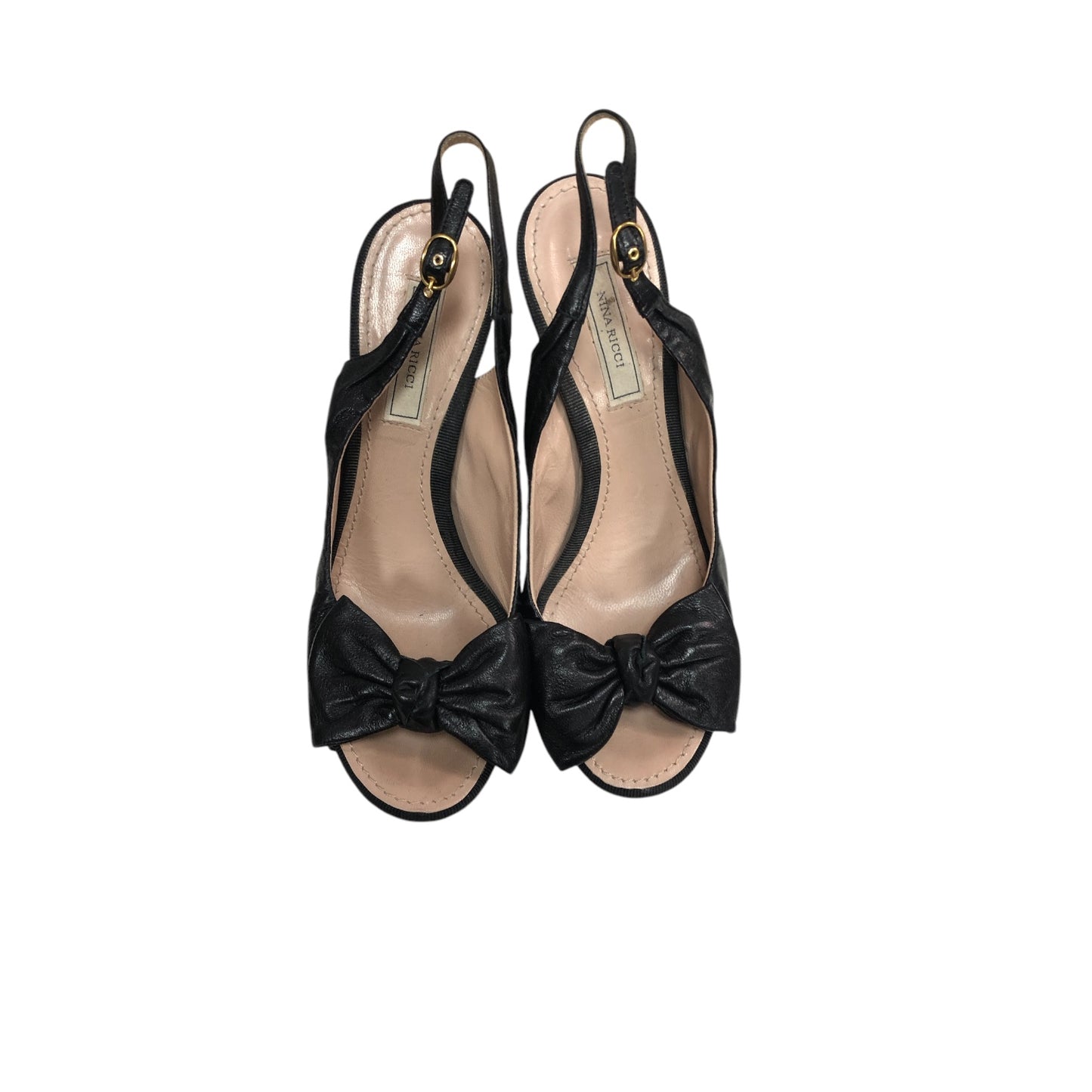 NINA RICCI Black Wedge Heels With Ribbon - Moda Consignment