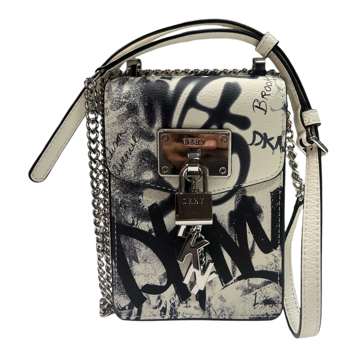 DKNY crossbody bag with silver metal and black strap - Moda Consignment