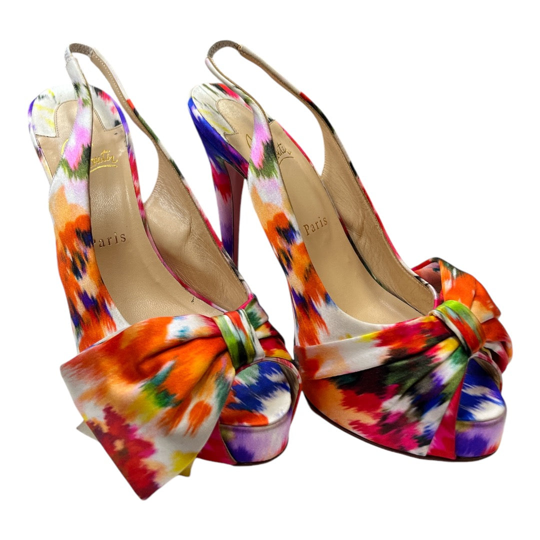 CHRISTIAN LOUBOUTIN Vendome Sling Nodo 120 Satin Bouquet - Moda Consignment