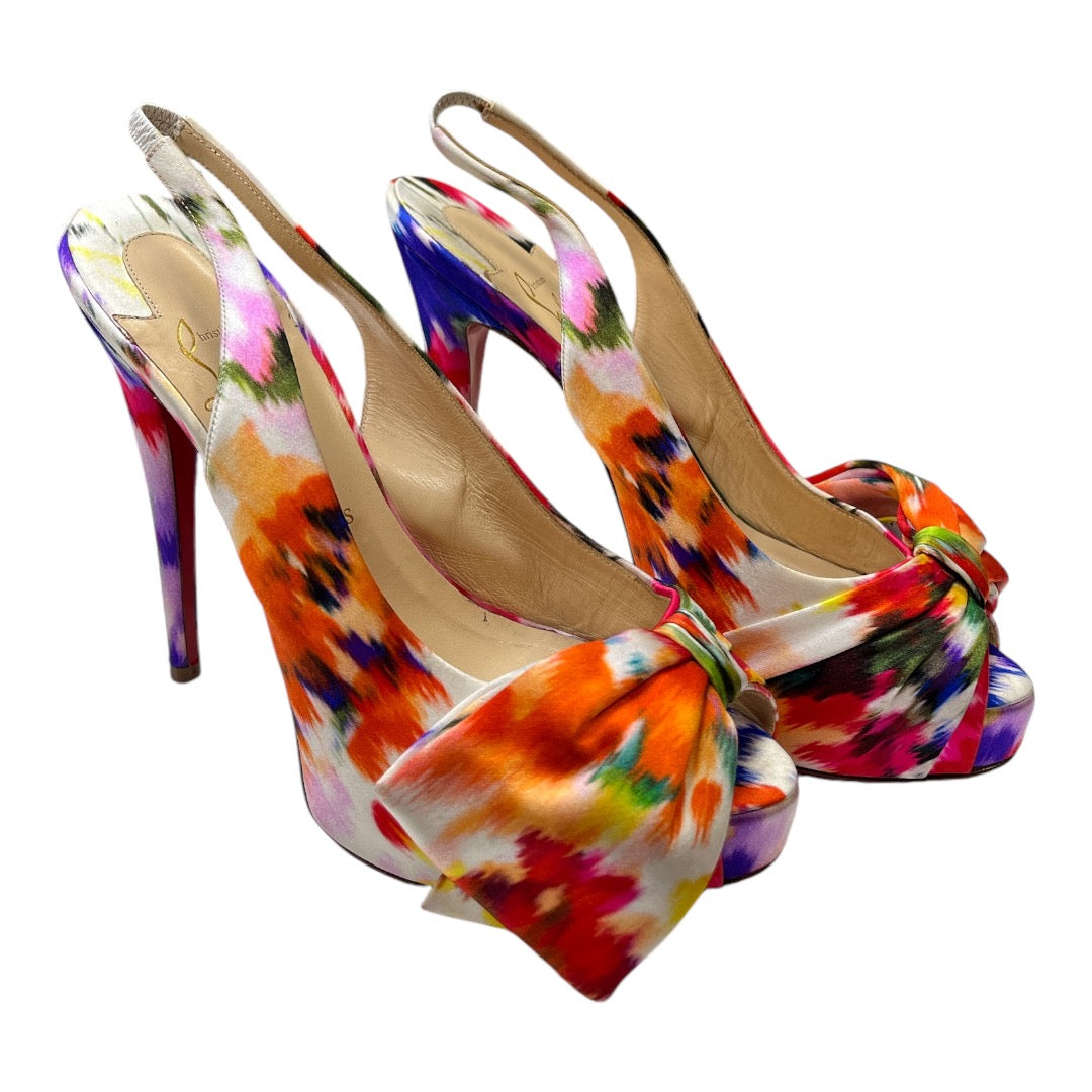 CHRISTIAN LOUBOUTIN Vendome Sling Nodo 120 Satin Bouquet - Moda Consignment