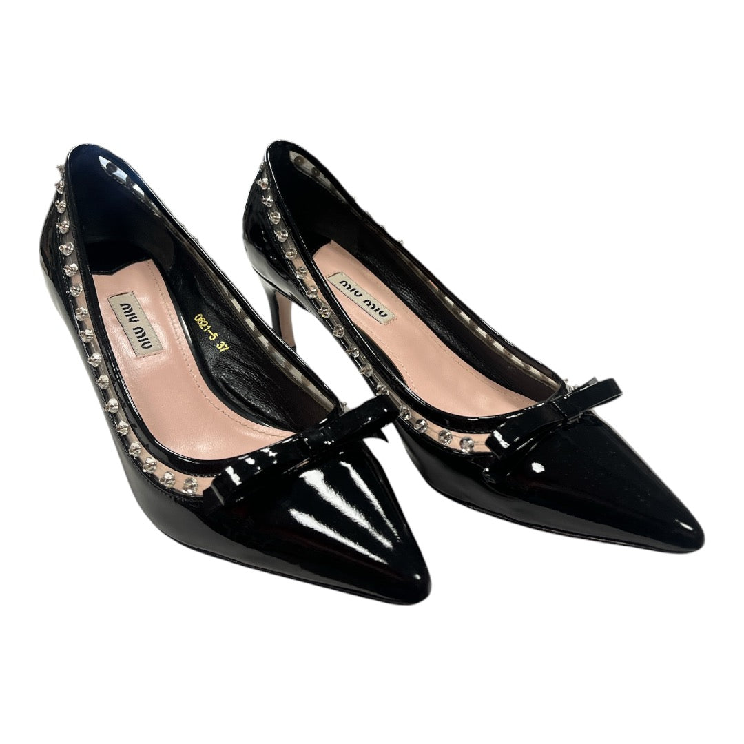 MIU MIU Black Patent & Crystal Embellished Pump - Moda Consignment