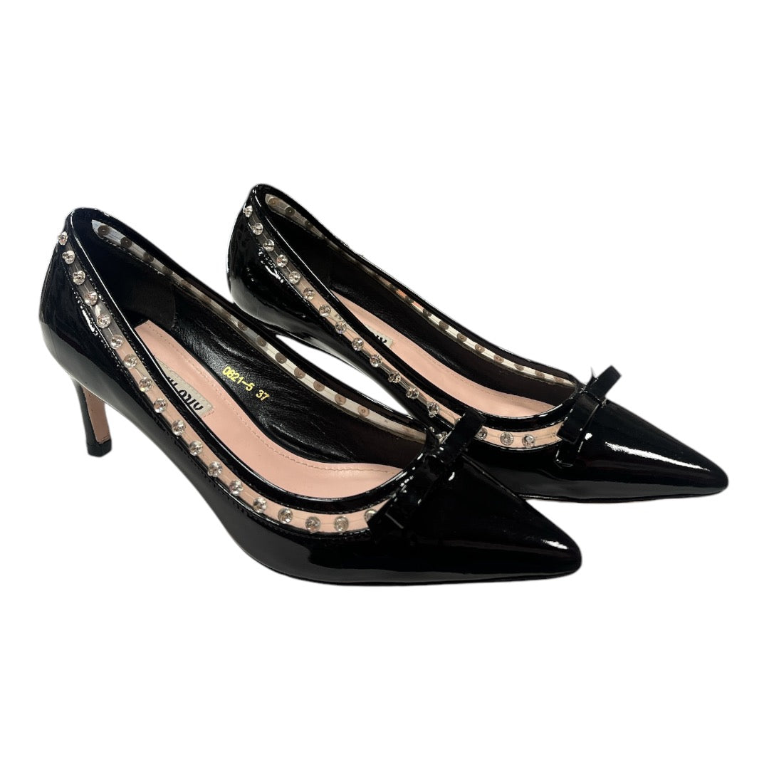 MIU MIU Black Patent & Crystal Embellished Pump - Moda Consignment