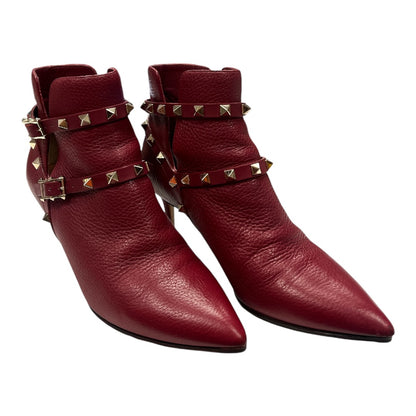 VALENTINO Valentino Red Leather Rockstud Pointed Toe Ankle Boots - Moda Consignment