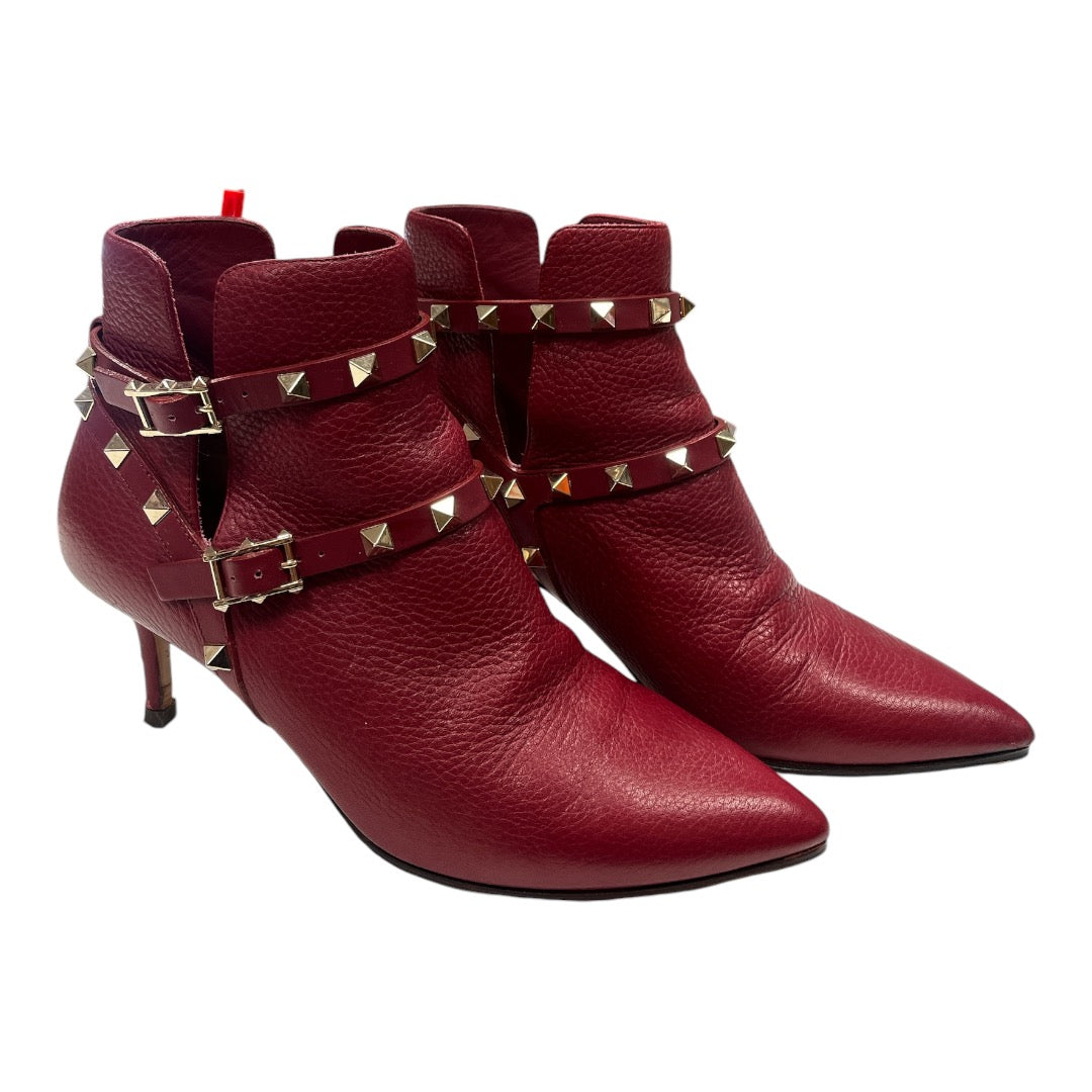 VALENTINO Valentino Red Leather Rockstud Pointed Toe Ankle Boots - Moda Consignment