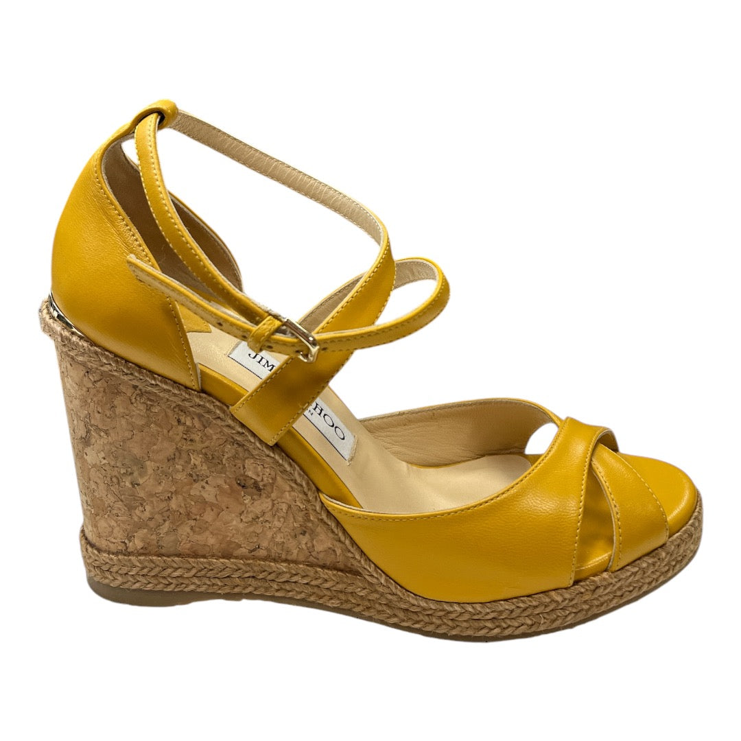 JIMMY CHOO Yellow Strappy Alanah Espadrille Wedge Sandal - Moda Consignment