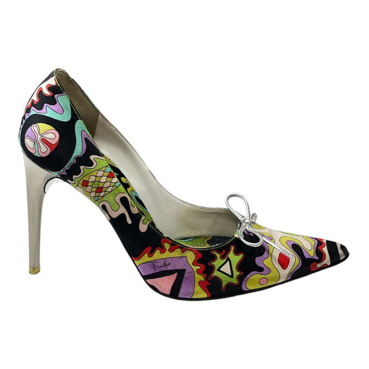 EMILIO PUCCI Black & Multi Satin Patterned Heel - Moda Consignment