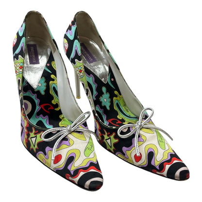 EMILIO PUCCI Black & Multi Satin Patterned Heel - Moda Consignment