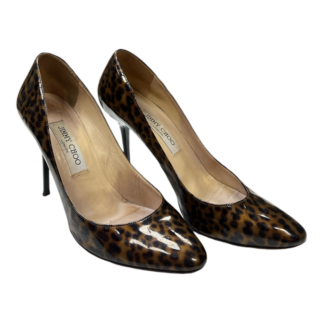 JIMMY CHOO Brown & Black Patent Leather Gilbert Printed Heel - Moda Consignment