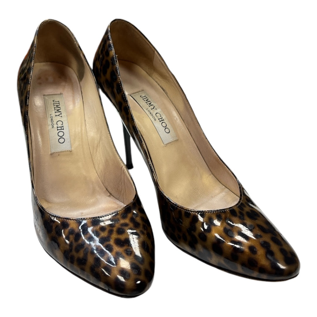 JIMMY CHOO Brown & Black Patent Leather Gilbert Printed Heel - Moda Consignment