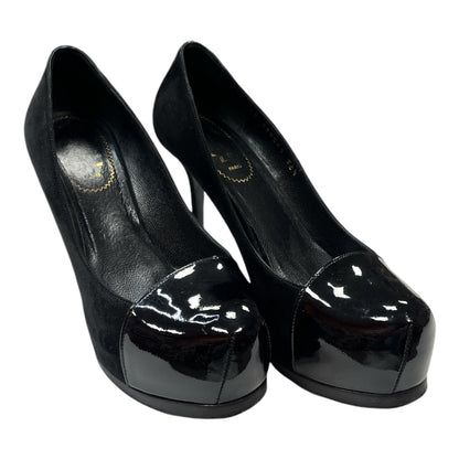 SAINT LAURENT Black Patent Leather & Suede Platform Pump - Moda Consignment