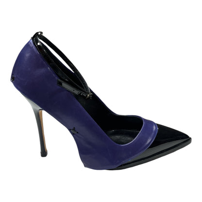 MANOLO BLAHNIK Purple & Black Leather Flap Pump - Moda Consignment