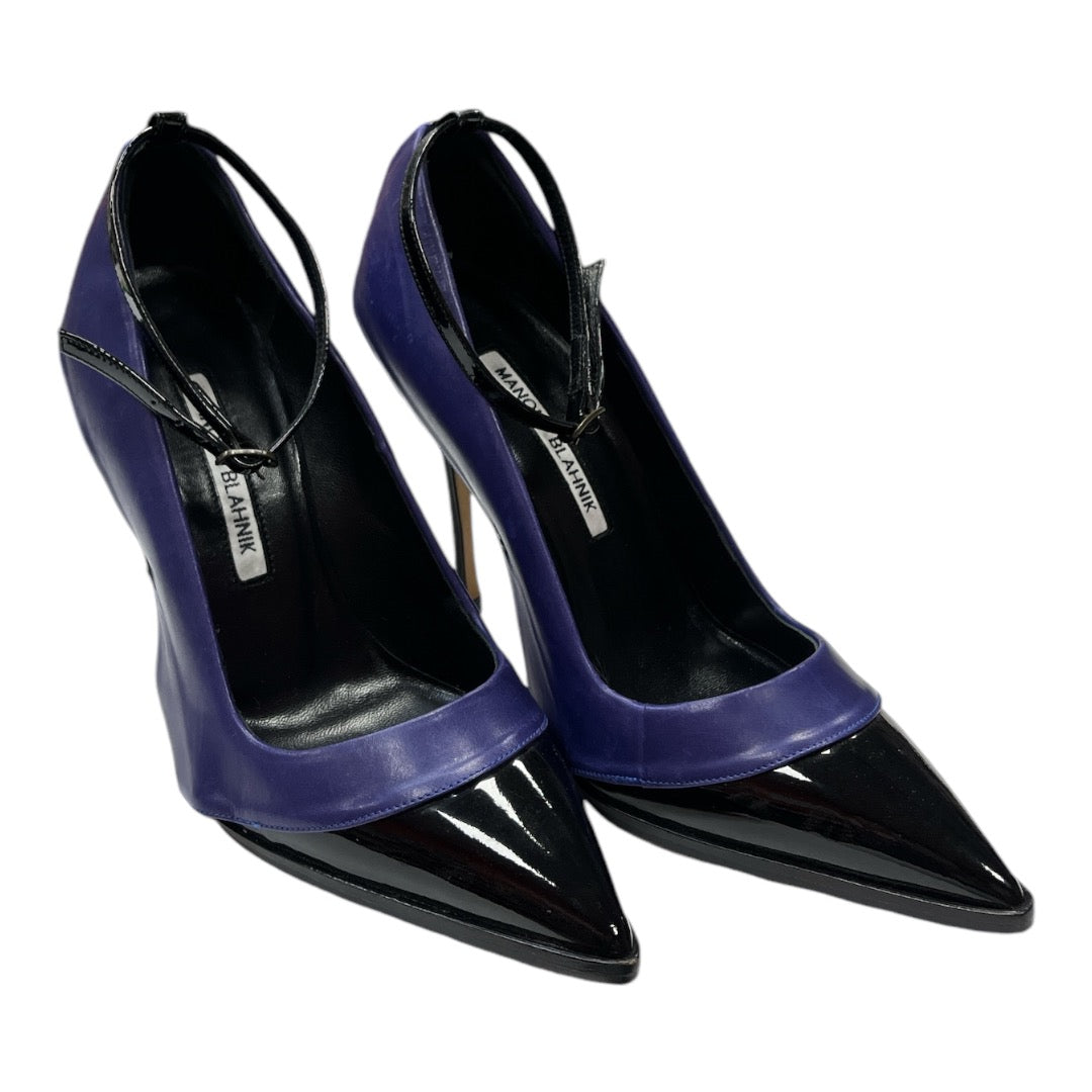 MANOLO BLAHNIK Purple & Black Leather Flap Pump - Moda Consignment