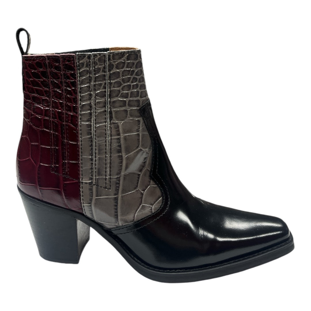 GANNI Croc Embossed Leather Western Boots - Moda Consignment