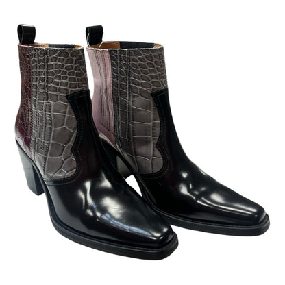 GANNI Croc Embossed Leather Western Boots - Moda Consignment