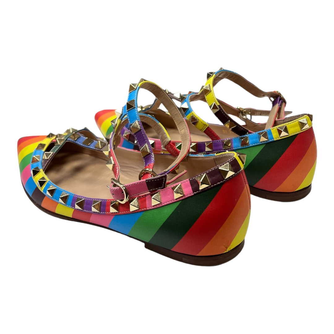 VALENTINO Multicolour Rainbow Rockstud Flat - Moda Consignment