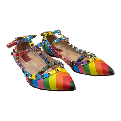 VALENTINO Multicolour Rainbow Rockstud Flat - Moda Consignment