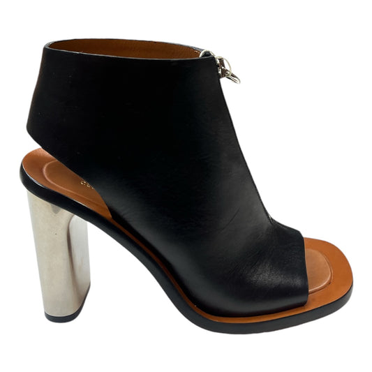 CELINE Celine Black Leather Zip Up Open Toe Booties - Moda Consignment